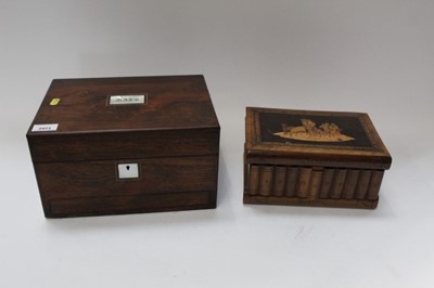 Lot 2423 - 19th century rosewood work box together with a Sorrentoware box (2)