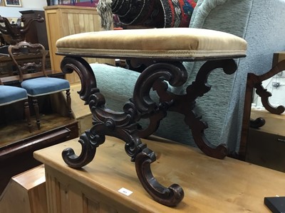 Lot 957 - Victorian carved rosewood X framed stool with upholstered top