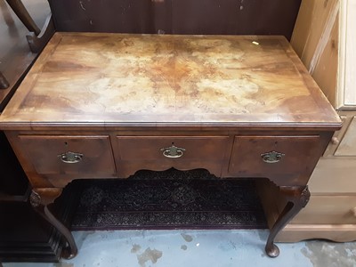 Lot 1065 - 1930's Queen Anne style walnut lowboy with three drawers on cabriole legs, 90.5cm wide, 54cm deep, 76cm high