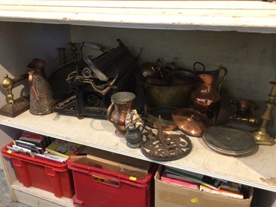 Lot 156 - Sundry metal wares, including antique copper, brass and pewter, together with an Underwood typewriter