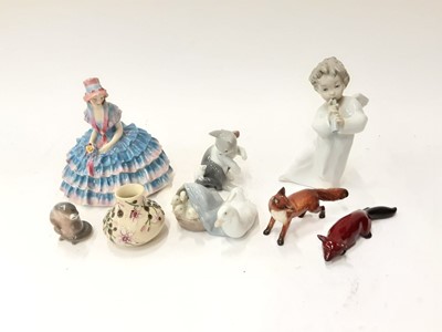 Lot 1171 - Royal Doulton figure, three pieces of Lladro, Royal Doulton Flambé Fox, Moorcroft vase and other pieces (8)