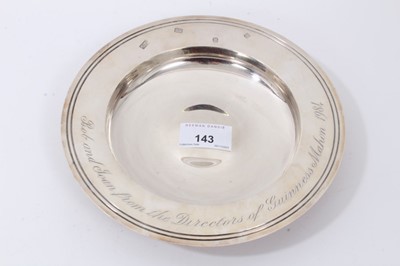 Lot 143 - Contemporary silver Armada dish, engraved 'Bob and Joan from the Directors of Guinness Mahon 1984', London 1984, maker Mappin & Webb, 19.5cm diameter