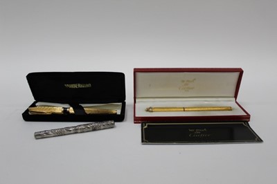 Lot 2379 - Cartier Pen, Waterman pen and a silver pen (3)