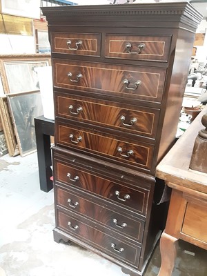 Lot 974 - Reproduction mahogany chest on chest with two short and three long drawers above, brushing slide and three long drawers below, 70cm wide, 41.5cm deep, 154cm high