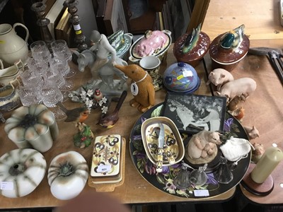 Lot 401 - Pair plated candlesticks, lot Art pottery and decorative items