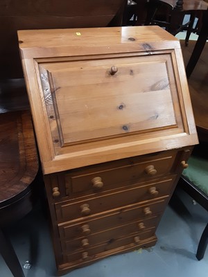 Lot 1092 - Pine bureau with five drawers below, 51cm wide, 40cm deep, 105cm high