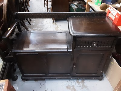 Lot 1102 - Oak hall seat with drawer, cupboard and rising lid to seat, 100cm wide, 33cm deep, 70cm high