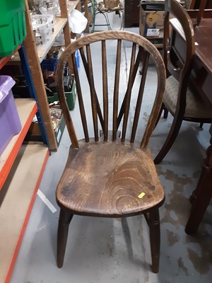 Lot 1106 - Pair of old stick back chairs with elm seats on turned supports