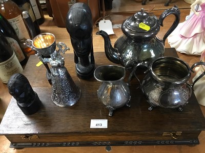 Lot 413 - Silver plated canteen cutlery and lot ornaments