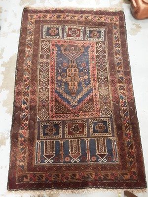 Lot 1110 - Eastern rug with geometric decoration on red and blue ground, 131cm x 80cm and one other runner, 127cm x 38.5cm