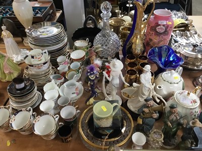 Lot 415 - Victorian pink overlaid glass vase and lot decorated china, glassware and ornaments