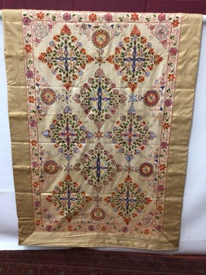 Lot 2087 - Silk hand embroidered Suzani hanging panel.