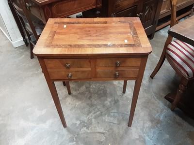 Lot 1121 - Walnut side table with crossbanded top, four short drawers below on square taper legs, 57cm wide, 37.5cm deep, 74cm high