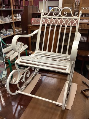 Lot 1131 - Interesting Gothic style metal rocking chair together with an Edwardian garden chair (2)