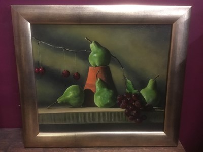 Lot 285 - Nicholas Elliott (contemporary) oil on canvas board, still life with pears