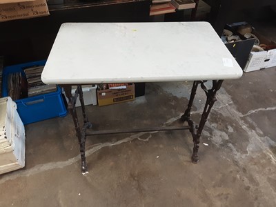 Lot 1141 - Victorian cast iron table with marble top, 78cm wide, 48cm deep, 72cm high