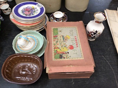 Lot 169 - Sundry china, including a Corona toy tea set, Chelsea Flower Show plates, Victorian cups and saucers, a stoneware mould, etc