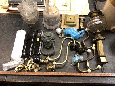 Lot 171 - Quantity of architectural fittings, including brass door knockers, light fittings, hooks, latches, etc
