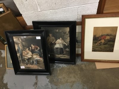 Lot 191 - Various pictures to include , Victorian hunting pictures, triptych mirror and sundries