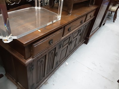 Lot 1161 - Old Charm carved oak sideboard with three drawers and cupboards below, 152.5cm wide, 44.5cm deep, 81.5cm high