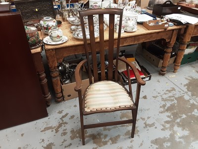 Lot 1164 - Art Nouveau inlaid elbow chair, carved corner chair and a mahogany carver (3)
