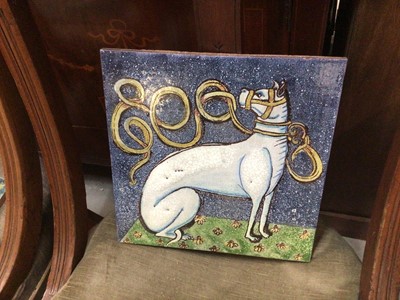Lot 212 - Three large ceramics tiles, decorated in the style of 15th century Italian maiolica, each approx 29.5cm