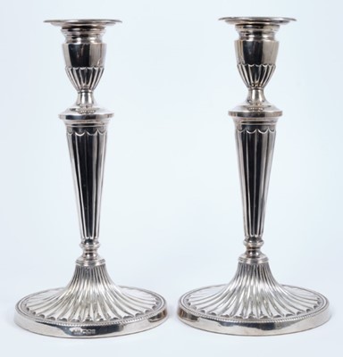 Lot 334 - Pair of contemporary silver George III neoclassical style candlesticks London 1960