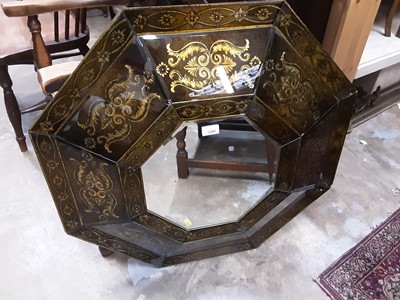 Lot 1200 - Stylish octagonal bevelled wall mirror in verre eglomise frame