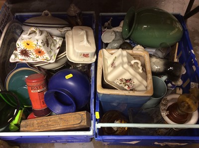 Lot 350 - Three boxes of mixed ceramics, glassware and sundries including boxed sets of plated cutlery