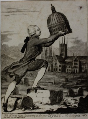 Lot 1037 - James Gillray (1756-1815) etching and aquatint, The Minister endeavouring to eke out Dr. Pr*ty***n's Bisho-prick, 33 x 24cm