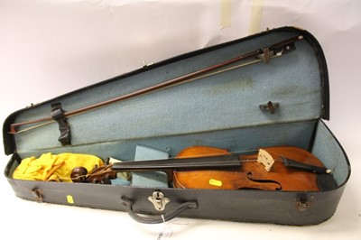 Lot 2645 - Old students violin in case with bow