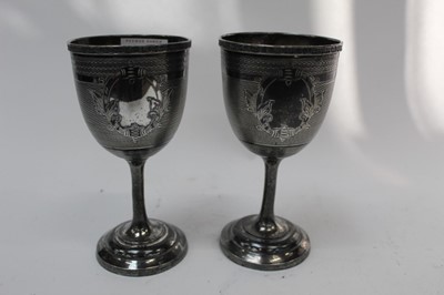 Lot 2415 - Pair of silver plated goblets