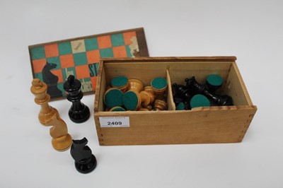 Lot 2409 - Vintage Staunton Chess set in wooden box with original paper label
