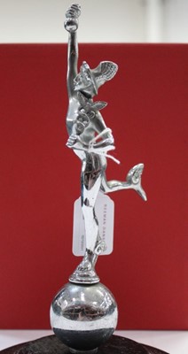 Lot 2018 - Art Deco Chromium plated car mascot in the form of Mercury, mounted on black painted oak base