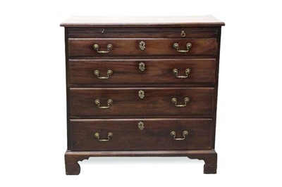 Lot 1433 - Good George III mahogany dressing chest with faux brushing slide, four long graduated drawers with original gilt brass handles and escutcheons on bracket feet, 90cm wide, 47cm deep, 90cm high