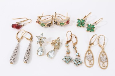 Lot 51 - Seven pairs 9ct gold diamond and gem set earrings
