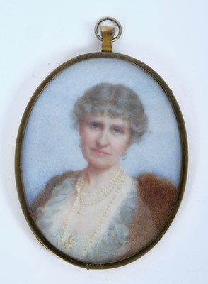 Lot 68 - English School, early 20th century, watercolour miniature on ivory depicting  Cecilia. Countess of Strathmore
