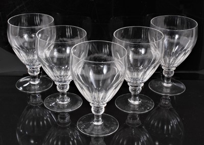 Lot 115 - Set of five 19th century glass rummers, with faceted bowls, collared and knopped stems, and conical feet, 15.5cm higih