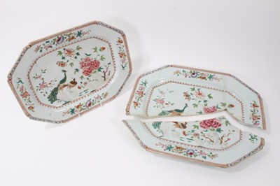 Lot 121 - Two Chinese famille rose platters, Qianlong period, painted with the double peacock pattern, 37cm across