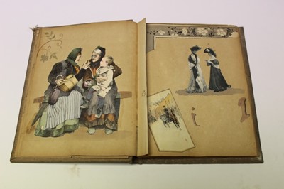 Lot 1556 - Two commonplace albums with drawings, prints and postcards