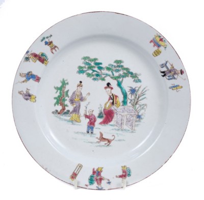 Lot 156 - A rare Bow plate, printed and painted in Chinese style, circa