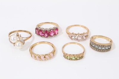 Lot 84 - Six 9ct gold gem set dress rings