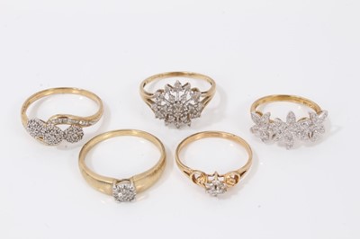 Lot 97 - Five 9ct gold diamond cluster rings