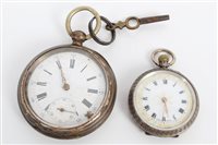 Lot 3328 - Silver cased fob watch with white enamel dial...
