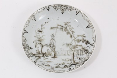 Lot 187 - A Worcester saucer, 'pencilled' in Chinese style, circa 1755