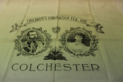 Lot 2663 - Colchester interest- George V 1911 Children's Coronation Tea party cloth, presented by L. Worthington Evans Esq. M.P.