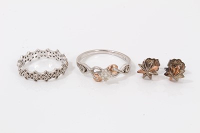 Lot 99 - Two Clogau silver rings including Tree of Life Anniversary ring set with a single white topaz, one other ring and pair of Clogau silver stud earrings