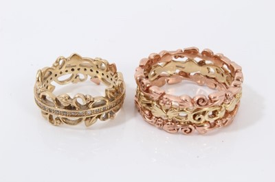 Lot 105 - Clogau 9ct gold diamond set Am Byth ring and Clogau 9ct yellow and rose gold ring with pierced foliate scroll decoration (2)