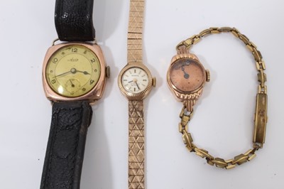 Lot 115 - Three gold cased vintage wristwatches