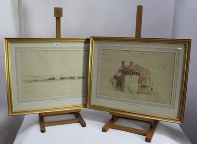 Lot 1200 - Gerald Ackermann (1876-1960) two pencil and watercolours - Chauctonbury Ring from Beeding, inscribed and dated June 26th 1909, 33.5cm x 50cm, together with a view of Scotney Castle, inscribed and d...